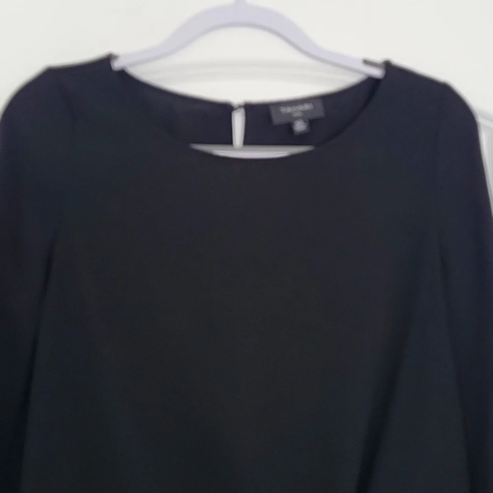 TAHARI ASL BLACK LONG SLEEVE BLOUSE TIE WAIST KEYHOLE BACK XSMALL